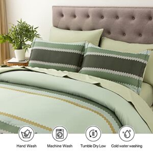 MMCLL King Size Comforter Set, 7 Piece Green Striped Bed in a Bag, Lightweight Comforter Sets with Sheets and Pillows, Soft Microfiber Complete Bedding Set for All Season(104"X90")