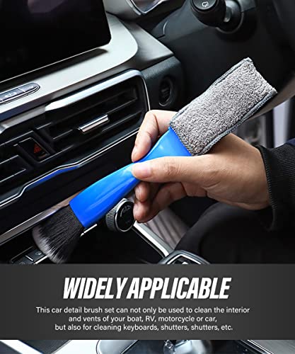 ESEWALAS Universal 2 in 1 Duster for Car Clean,Car Bursh Tool,Double Head Brush,Auto Interior Detailing Brush,Soft Car Interior Detailing Brush Dust Brush (Blue)