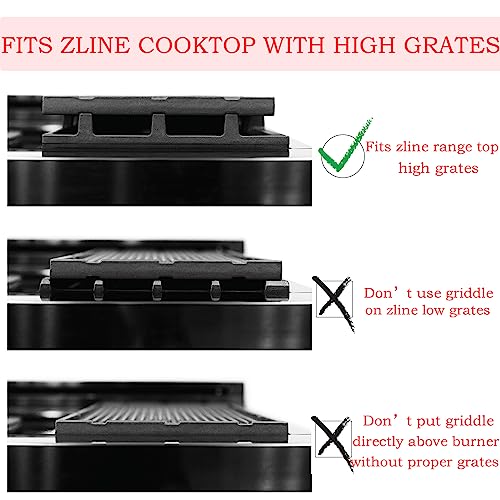 HG-GRZ-NS Griddle Replacement Parts for ZLINE Gas Stove Top Parts High Grate Cast Iron Reversible Griddle Plate ZLINE 24 30 36 48 60 Inch Gas Cooktop Range Electric Oven Griddle Top Pan 1 Pcs