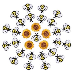 bee embroidered patches, benbo 30 pieces honey bee iron on patch sunflower embroidered applique bumble bee flower sewing patches for bags jackets jeans clothes diy decoration patches