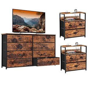 furologee 2 nightstands with 3 drawers, small dresser with storage shelf, bedside table/closet organizer and 8 drawer dresser wide 47'' long, storage chest of drawer for 55'' tv stand