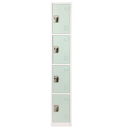 AdirOffice Large School Locker with 4 Doors 4 Hooks Storage Locker - Metal Storage Locker Cabinet Ideal for School, Garage, Office Lockers - (4 Door, Misty Green)