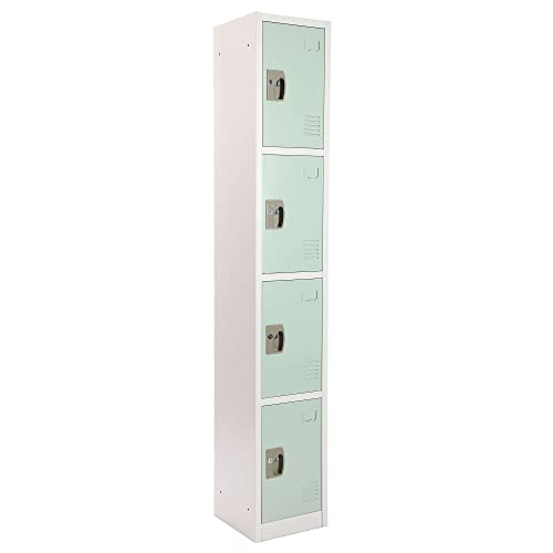 AdirOffice Large School Locker with 4 Doors 4 Hooks Storage Locker - Metal Storage Locker Cabinet Ideal for School, Garage, Office Lockers - (4 Door, Misty Green)