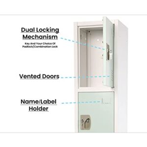 AdirOffice Large School Locker with 4 Doors 4 Hooks Storage Locker - Metal Storage Locker Cabinet Ideal for School, Garage, Office Lockers - (4 Door, Misty Green)