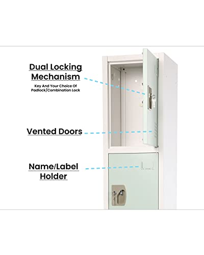 AdirOffice Large School Locker with 4 Doors 4 Hooks Storage Locker - Metal Storage Locker Cabinet Ideal for School, Garage, Office Lockers - (4 Door, Misty Green)