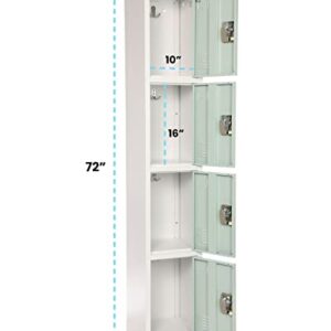 AdirOffice Large School Locker with 4 Doors 4 Hooks Storage Locker - Metal Storage Locker Cabinet Ideal for School, Garage, Office Lockers - (4 Door, Misty Green)