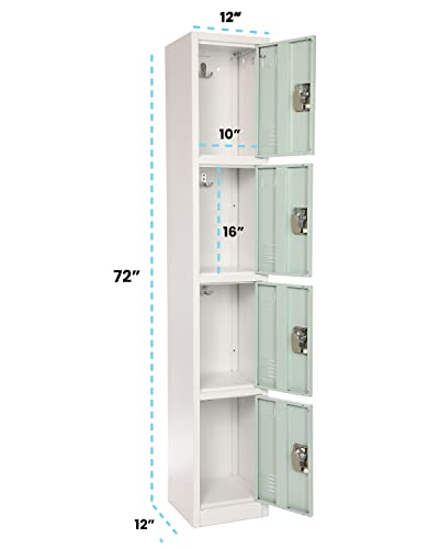 AdirOffice Large School Locker with 4 Doors 4 Hooks Storage Locker - Metal Storage Locker Cabinet Ideal for School, Garage, Office Lockers - (4 Door, Misty Green)