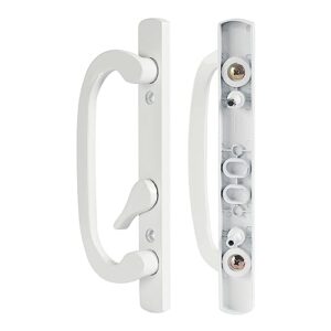 maxxgeek sliding patio door handle set with zinc diecast i/e pulls only, offset thumbturn, fits 1-5/8" to 1-3/4" door thick, 3-15/16" hole spacing, non-handed, white