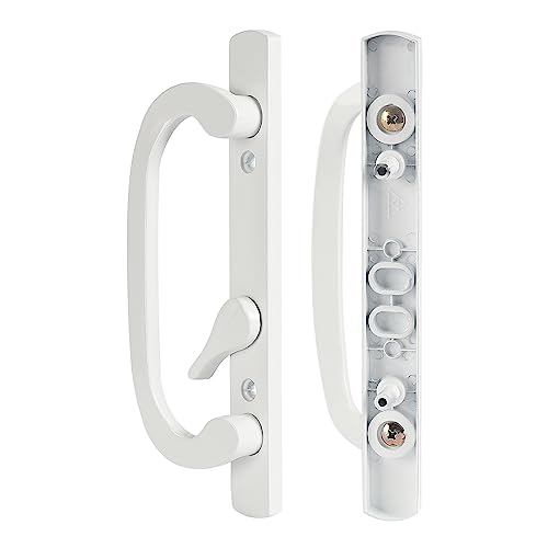 MaxxGeek Sliding Patio Door Handle Set with Zinc Diecast I/E Pulls Only, Offset Thumbturn, Fits 1-5/8" to 1-3/4" Door Thick, 3-15/16" Hole Spacing, Non-Handed, White