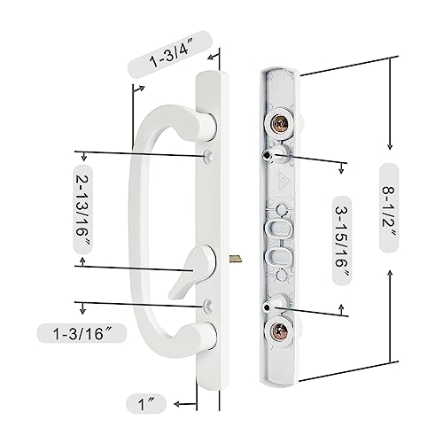 MaxxGeek Sliding Patio Door Handle Set with Zinc Diecast I/E Pulls Only, Offset Thumbturn, Fits 1-5/8" to 1-3/4" Door Thick, 3-15/16" Hole Spacing, Non-Handed, White