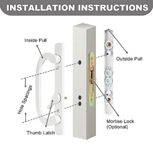 MaxxGeek Sliding Patio Door Handle Set with Zinc Diecast I/E Pulls Only, Offset Thumbturn, Fits 1-5/8" to 1-3/4" Door Thick, 3-15/16" Hole Spacing, Non-Handed, White