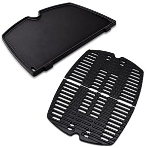 adviace 6558 cast iron griddle plate and 7644/7582 cast iron grill grates for weber q100, q120, q140, q1000, q1200, q1400 grill parts accessories, 12.6 x 8.6 inch griddle, 17 x 12.7 inch grates.