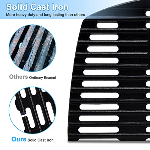 Adviace 6558 Cast Iron Griddle Plate and 7644/7582 Cast Iron Grill Grates for Weber Q100, Q120, Q140, Q1000, Q1200, Q1400 Grill Parts Accessories, 12.6 x 8.6 Inch Griddle, 17 x 12.7 Inch Grates.