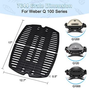 Adviace 6558 Cast Iron Griddle Plate and 7644/7582 Cast Iron Grill Grates for Weber Q100, Q120, Q140, Q1000, Q1200, Q1400 Grill Parts Accessories, 12.6 x 8.6 Inch Griddle, 17 x 12.7 Inch Grates.