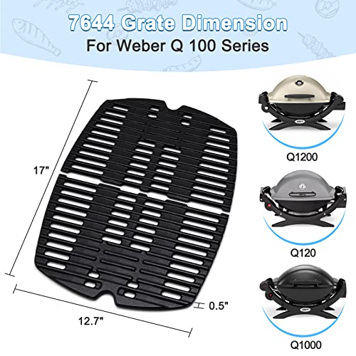 Adviace 6558 Cast Iron Griddle Plate and 7644/7582 Cast Iron Grill Grates for Weber Q100, Q120, Q140, Q1000, Q1200, Q1400 Grill Parts Accessories, 12.6 x 8.6 Inch Griddle, 17 x 12.7 Inch Grates.