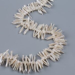 tucus 5-7 * 25mm white long biwa freshwater peal beads strand - (color: white)