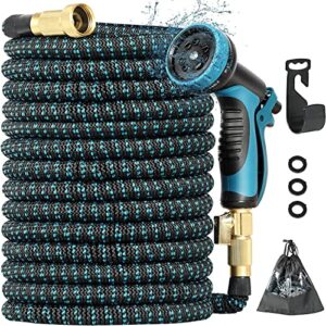 expandable garden hose, water hose 50ft with triple layer latex core, extra strength fabric lightweight & no-kink flex water pipe with 10 function nozzle