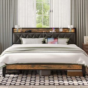 anctor king size bed frame, storage headboard with outlets, easy to install, sturdy and stable, no noise, no box springs needed - perfect for a good night's sleep