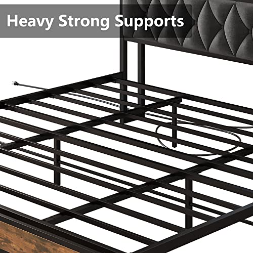 ANCTOR King Size Bed Frame, Storage Headboard with Outlets, Easy to Install, Sturdy and Stable, No Noise, No Box Springs Needed - Perfect for a Good Night's Sleep
