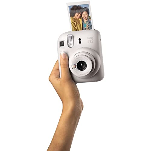 Fujifilm Instax Mini 12 Instant Camera, Clay White Camera with 40 Photo Sheets, Cleaning Cloth, and App, Portable, Easy to Use, Automatic Settings, Front Mirror for Selfies, 2 AA Batteries