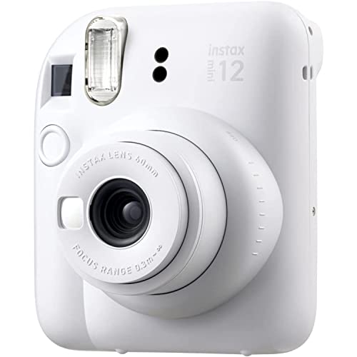 Fujifilm Instax Mini 12 Instant Camera, Clay White Camera with 40 Photo Sheets, Cleaning Cloth, and App, Portable, Easy to Use, Automatic Settings, Front Mirror for Selfies, 2 AA Batteries