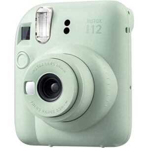 Fujifilm Instax Mini 12 Instant Camera, Mint Green Camera with 40 Photo Sheets, Cleaning Cloth, and INSTAX UP App, Portable, Easy to Use, Automatic Settings, Front Mirror for Selfies, 2 AA Batteries