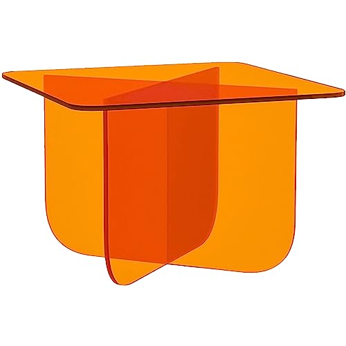 Casa Di Lumo Acrylic Coffee Table, 20" L x 20" W x 16" H, Transparent Colorful Coffee Table, Small Acrylic Clear Side Table, Modern Tempered Living Room Table Rounded Edges (Orange)