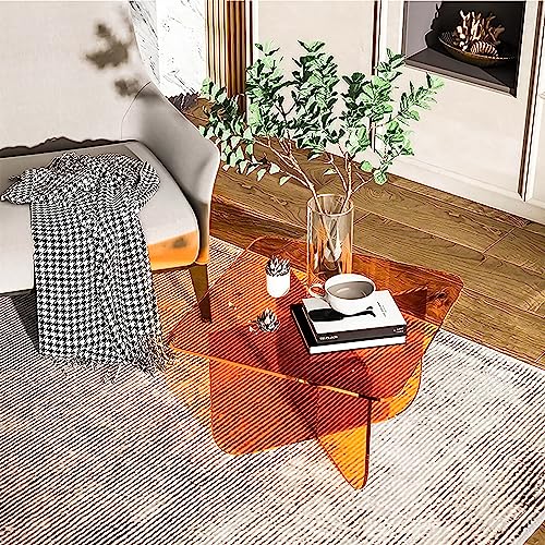 Casa Di Lumo Acrylic Coffee Table, 20" L x 20" W x 16" H, Transparent Colorful Coffee Table, Small Acrylic Clear Side Table, Modern Tempered Living Room Table Rounded Edges (Orange)