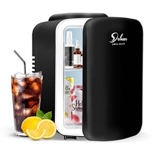 yssoa 4l mini fridge with 12v dc and 110v ac cords, 6 can portable cooler & warmer compact refrigerators for food, drinks, skincare, office desk, black, bedroom, dormitory, car, black
