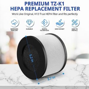 2 Pack TZ-K1 Replacement Filter Compatible with ToLife TZ-K1 Air Puri-fier, AROEVE MK01 MK06 Air Purifi-ers, 3-in-1 H13 HEPA Filter, Activated Carbon and Pre-filter, 360° Rotating Filter(White)