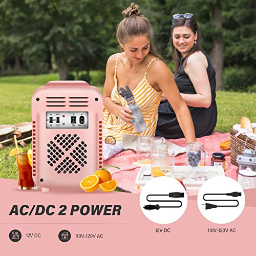 YSSOA 4L Mini Fridge with 12V DC and 110V AC Cords, 6 Can Portable Cooler & Warmer Compact Refrigerators for Food, Drinks, Skincare, Office Desk, Pink, Bedroom, Dormitory, Car, Pink