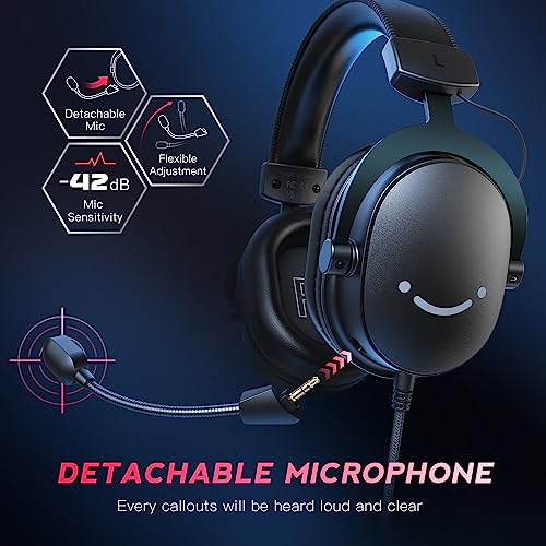 FIFINE Gaming Headset for PC, USB Headset with 7.1 Surround Sound, Detachable Microphone, Control Box, 3.5mm Headphones Jack, Gamer Over-Ear Wired Headset for PS5/PS4/Xbox/Switch, Black-AmpliGame H9