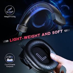 FIFINE Gaming Headset for PC, USB Headset with 7.1 Surround Sound, Detachable Microphone, Control Box, 3.5mm Headphones Jack, Gamer Over-Ear Wired Headset for PS5/PS4/Xbox/Switch, Black-AmpliGame H9