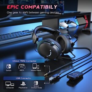 FIFINE Gaming Headset for PC, USB Headset with 7.1 Surround Sound, Detachable Microphone, Control Box, 3.5mm Headphones Jack, Gamer Over-Ear Wired Headset for PS5/PS4/Xbox/Switch, Black-AmpliGame H9