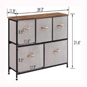 ZSEDP 5 Drawer Dresser Storage Organizer Cabinet for Bedroom Living Room Hallway Entryway Closet with Wide Sturdy Steel Frame Wood Top