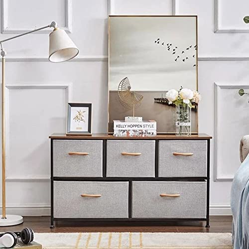 ZSEDP 5 Drawer Dresser Storage Organizer Cabinet for Bedroom Living Room Hallway Entryway Closet with Wide Sturdy Steel Frame Wood Top