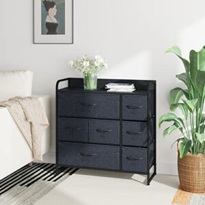 ZSEDP Dresser with 7 Drawers Chest of Drawers 3-Tier Organizer Unit with Steel Frame Wood Top Easy Pull Fabric Bins Storage Dresser