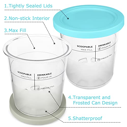 VanlonPro Containers 2 Pack, Ice Cream Pints Replacement for NC500 Series Ninja Creami Deluxe Ice Cream Makers, Reusable, BPA-Free & Dishwasher Safe, Airtight & Leaf-Proof, Gray & Blue Lids