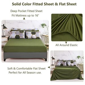 PERFEMET 8 Pieces Green King Comforter Set Geometric Marble Bedding Sets King Size Hexagon Honeycomb Print Bed in A Bag Soft Lightweight Bed Comforter Sets with Sheets (Green, King)