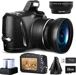 monitech digital camera compact vlogging camera, 4k 48mp camera for photography with 2 batteries,32gb sd card, 16x digital zoom, 3.0 inch screen,camera for beginners