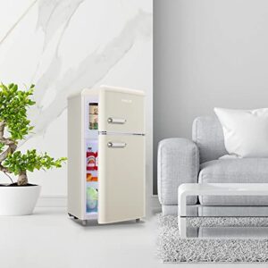 DEMULLER Mini Refrigerator 3.5 Cu.Ft Dual Door Fridge with Handle Adjustable Temperature with Top Mount Freezer Ideal for Home, Office, Dorm White