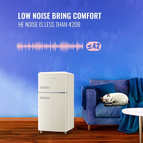 DEMULLER Mini Refrigerator 3.5 Cu.Ft Dual Door Fridge with Handle Adjustable Temperature with Top Mount Freezer Ideal for Home, Office, Dorm White