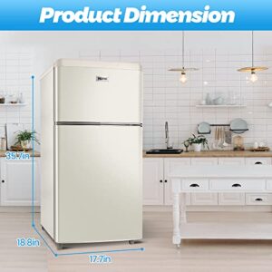 WANAI 3.2 Cu.Ft Mini Fridge Compact Refrigerator with Freezer,7 Level Adjustable Thermostat Removable Shelves Small Refrigerator for Office Dorm Apartment Cream