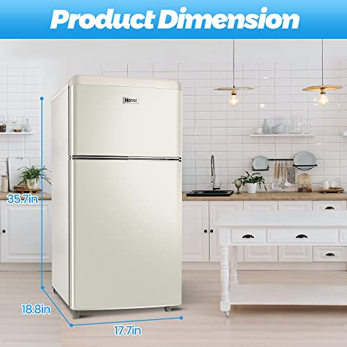 WANAI 3.2 Cu.Ft Mini Fridge Compact Refrigerator with Freezer,7 Level Adjustable Thermostat Removable Shelves Small Refrigerator for Office Dorm Apartment Cream