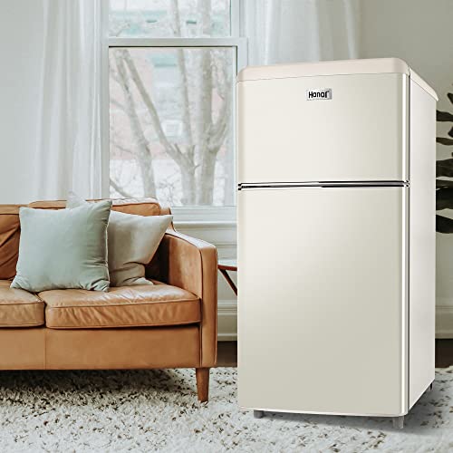 WANAI 3.2 Cu.Ft Mini Fridge Compact Refrigerator with Freezer,7 Level Adjustable Thermostat Removable Shelves Small Refrigerator for Office Dorm Apartment Cream