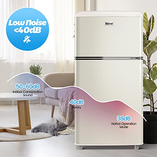 WANAI 3.2 Cu.Ft Mini Fridge Compact Refrigerator with Freezer,7 Level Adjustable Thermostat Removable Shelves Small Refrigerator for Office Dorm Apartment Cream