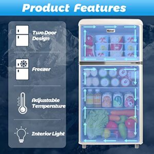WANAI 3.2 Cu.Ft Mini Fridge Compact Refrigerator with Freezer,7 Level Adjustable Thermostat Removable Shelves Small Refrigerator for Office Dorm Apartment Cream
