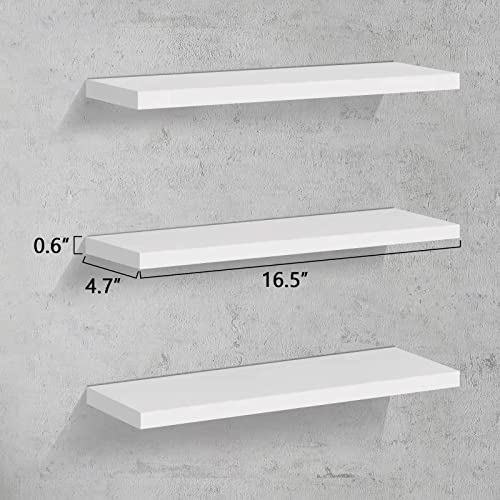 ISYOKE White Floating Shelves Set of 3 Wall Mounted Wood Shelves Modern Dispay Floating White Shelf for Bathroom,Bedroom, Living Room, White Shelves with Invisible Brackets