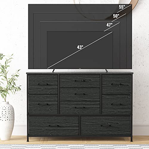 Black TV Stand Dresser with Power Outlet and Wide Dresser with 9 Large Drawers for 55'' for Bedroom,Living Room,Closet,Entryway,Sturdy Metal Frame