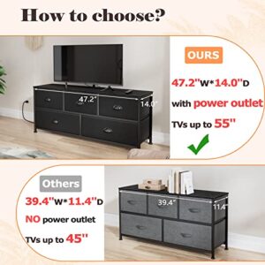 Black TV Stand Dresser with Power Outlet and Wide Dresser with 9 Large Drawers for 55'' for Bedroom,Living Room,Closet,Entryway,Sturdy Metal Frame